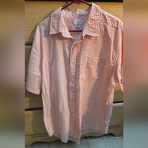 Free Assembly MENS' 2 TONE SEERSUCKER STRIPE SHIRT WITH SHORT SLEEVES PINK Sz XL